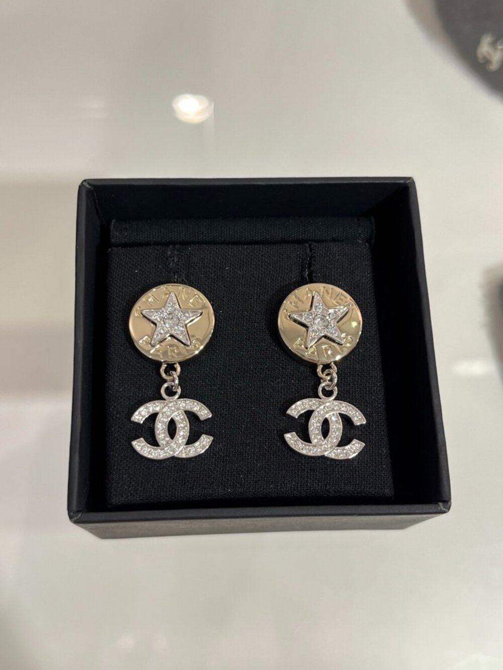 Chanel Gold-Tone Tubular Pearl CC Drop Earrings